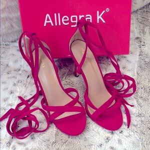 Allegra K Fuchsia Lace-Up Strappy Heels